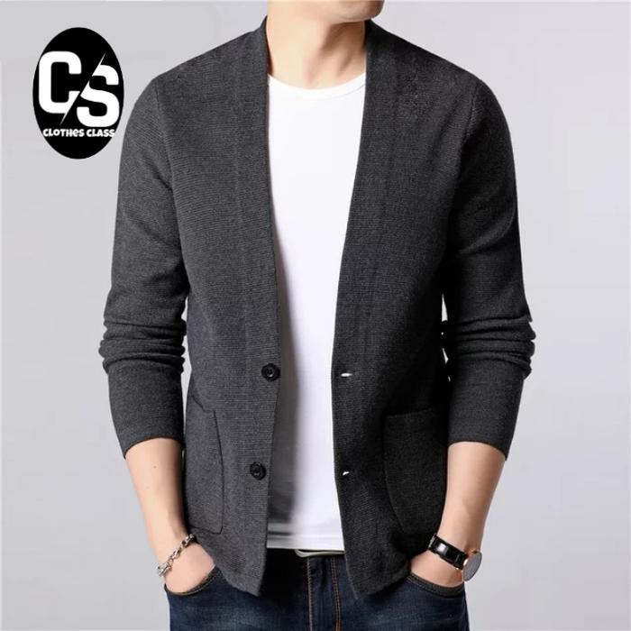 Gambar Cardigan Pria Cotton Rajut Halus Kualitas Premium style - Abu-abu, M dari clothes clas undefined Tokopedia