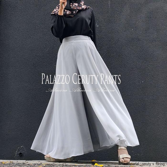 Gambar Kulot Panjang Wanita Polos Bahan Sifon Ceruty Almira Palazzo Pants - Abu-abu dari gamis muslim online undefined Tokopedia