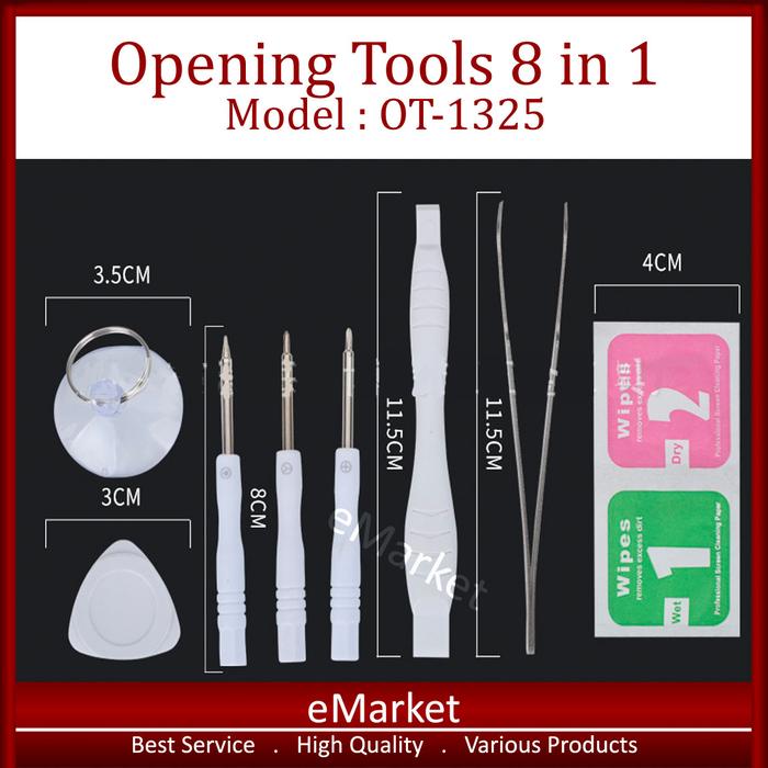 Gambar Opening Tools Kit 8 in 1 OT-1325 Smartphone / Obeng Pembuka Handphone dari emarket id undefined Tokopedia