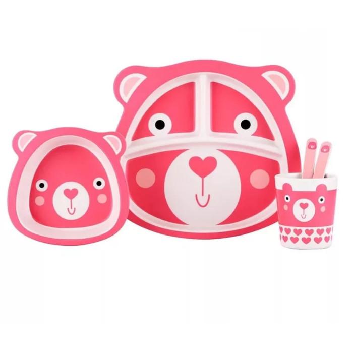 Gambar Bamboo Fiber Kids Feeding Set / Peralatan Makan Bayi-anak anak-17 - Pink Bear dari Etfina Pants undefined Tokopedia