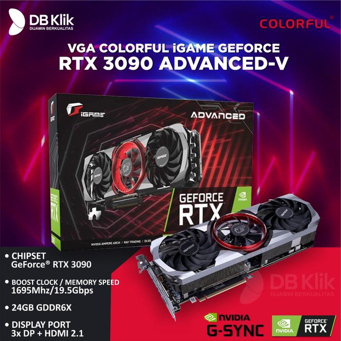 VGA Colorful iGame RTX 3090 Advanced-V 24GB GDDR6X HDMI 2.1 DPort 3X