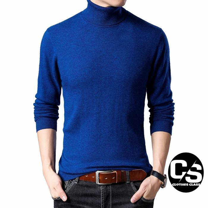 Gambar Sweater Turtle Neck Pria Cotton Rajut Halus Kualitas Premium - Biru, S dari clothes clas undefined Tokopedia