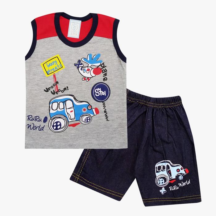 Gambar Wakakids Baju Singlet Bayi Anak Laki Setelan Celana Jeans Pendek 2982 - Merah dari Wakakids undefined Tokopedia