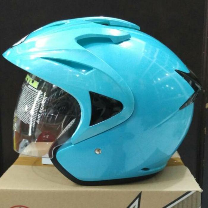 Gambar helm double visor murah Hiu Arrow solid - light blue dari Andy Helmet Surabaya undefined Tokopedia