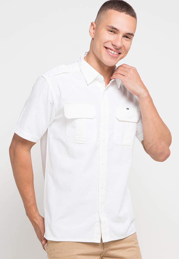 Gambar KEMEJA PRIA LENGAN PENDEK MODEL SAFARI PDL MGEE RANGER 001 PUTIH HITAM - Putih, S dari famzstore.bdg undefined Tokopedia