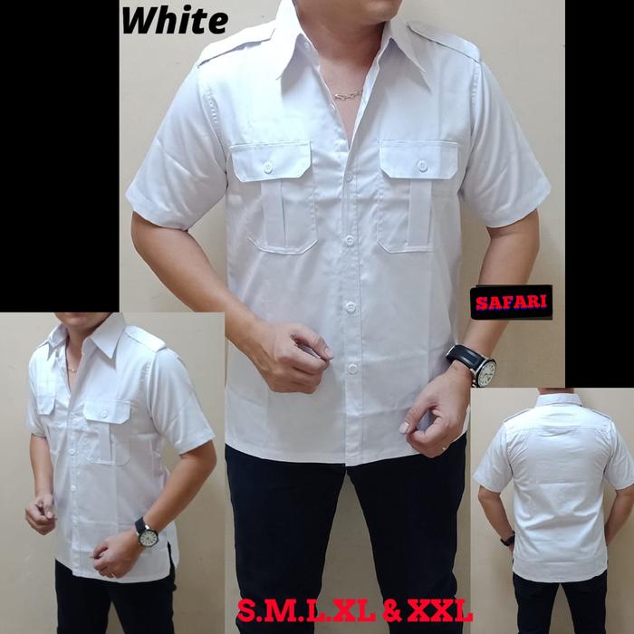 Gambar KEMEJA SAFARI POLOS - PDL - PNS - SECURITY - Putih, XL dari MASTER SERAGAM undefined Tokopedia