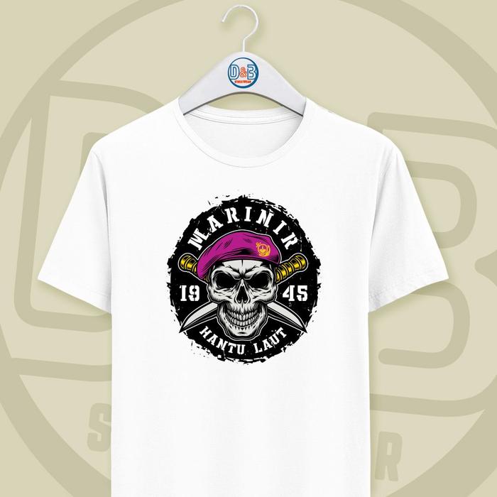 Gambar Baju Kaos T-shirt Marinir gambar Tengkorak Hantu Laut O Neck - Putih, S dari Doc and Boy undefined Tokopedia