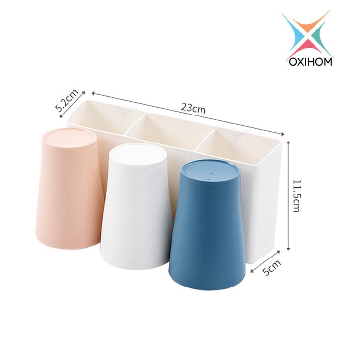 Gambar Oxihom Rak Tempat Gelas Sikat Gigi Odol Kamar Mandi Toothbrush Holder - 3 Gelas dari Oxihom undefined Tokopedia