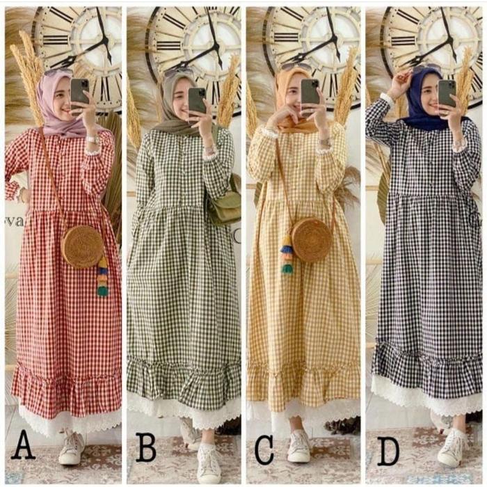 Gambar lovina square maxi dress kotak kotak/gamis kotak kotak/maxi long kotak dari Tokodewshop undefined Tokopedia