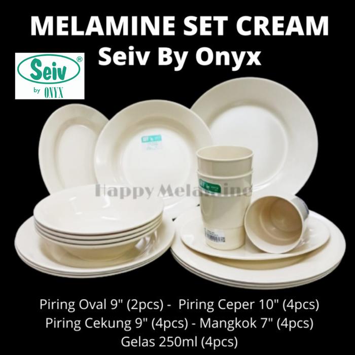 Gambar Piring Melamine Set isi 18 Pcs Cream Merk Seiv By Onyx dari HAPPY MELAMINE undefined Tokopedia