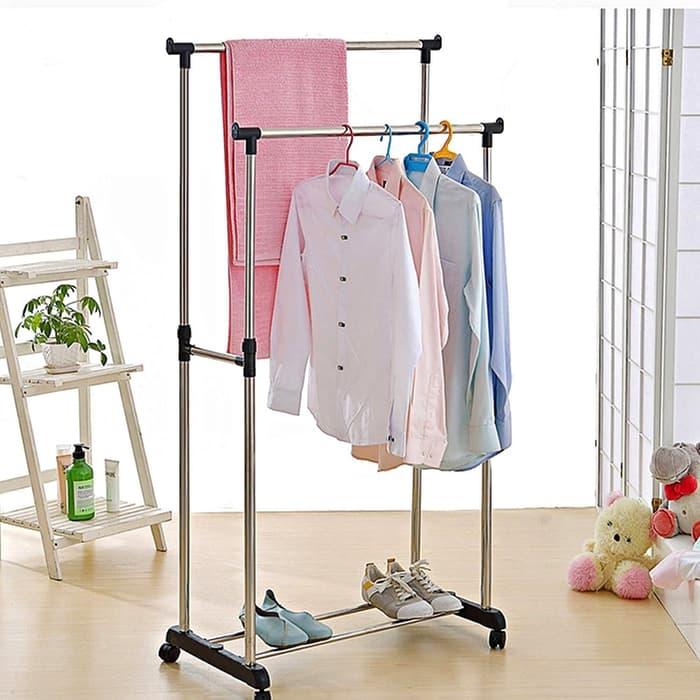 Jual Gantungan Baju Berdiri Besi 4 Roda Stand Hanger Double Tempat Pakaian Jakarta Utara Agen Nasa Dan Herbal Tokopedia