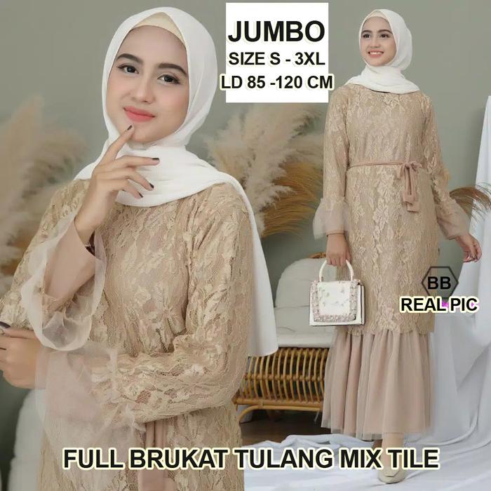 Gambar GAMIS TERBARU BRUKAT JUMBO LD #120 ARIMBI DRESS BROKAT TILE larkilinda - COKSU, M dari Butik Berkah Online Shop undefined Tokopedia