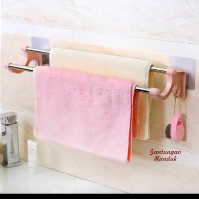 Gambar rak gantungan handuk kain lap tempel dinding panjang 35cm - Merah Muda dari UniK UniQ Product undefined Tokopedia