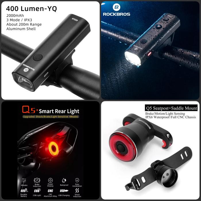 Gambar Paket Lampu Sepeda Depan Belakang Rockbros - 400L + Q5 dari StoreAW undefined Tokopedia
