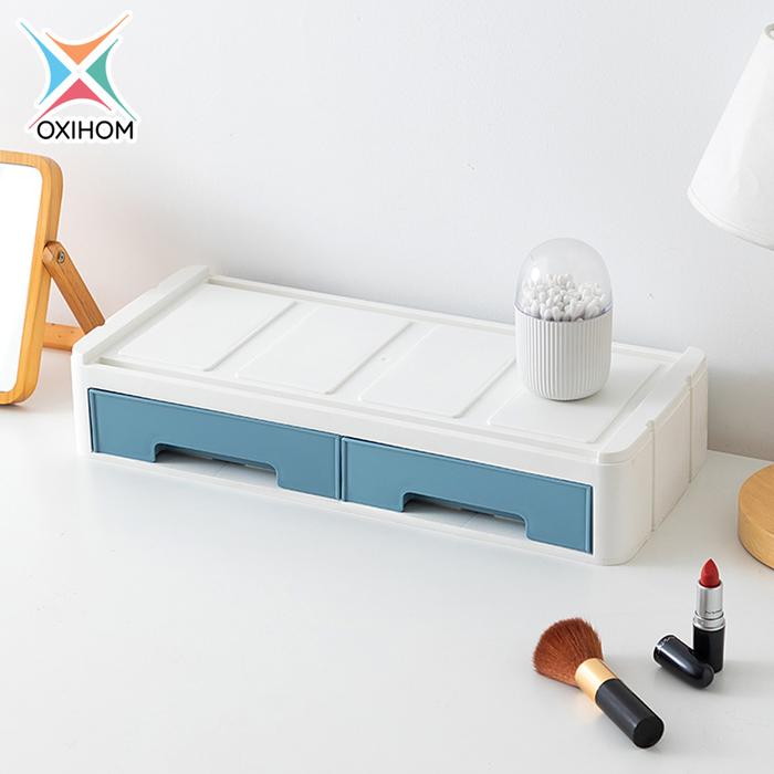 Gambar Oxihom Laci Plastik Susun Tempat Kotak Penyimpanan Meja Stand Monitor Drawer Storage Stackable Desktop Organizer Acrylic - S2052 Biru dari Oxihom undefined Tokopedia