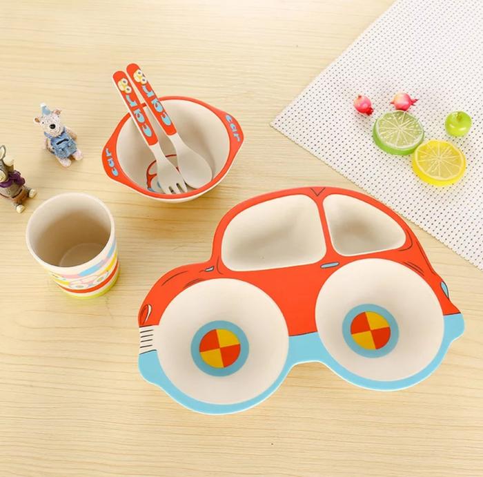 Gambar Bamboo Fiber Kids Feeding Set / Peralatan Makan Bayi-anak anak-TB29 - Merah dari Terrorblade Store undefined Tokopedia