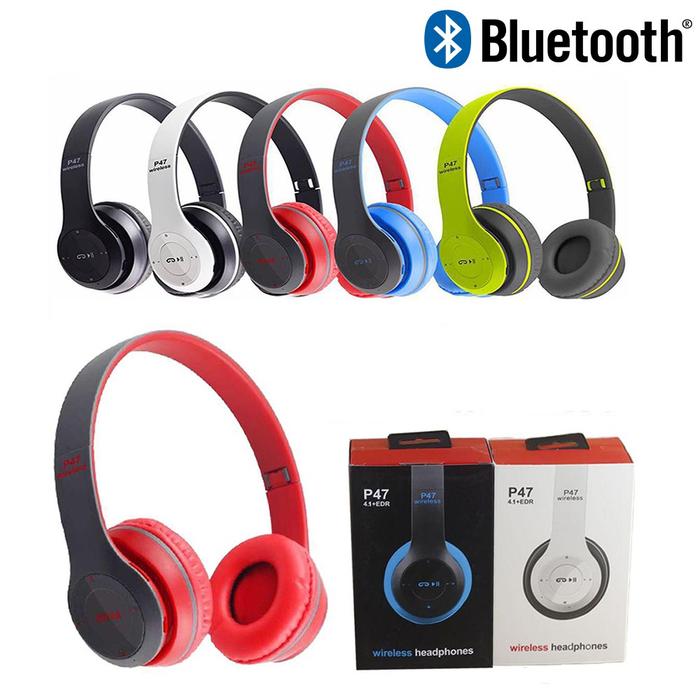 Gambar HANDSFREE HEADSET HEADPHONE BLUETOOTH WIRELESS P47 - Merah dari Topi Surabaya undefined Tokopedia