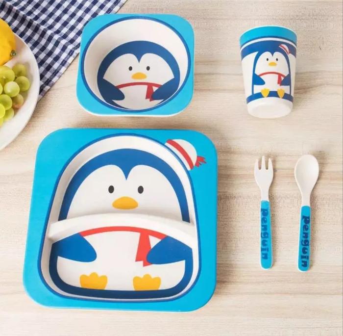 Gambar Bamboo Fiber Kids Feeding Set / Peralatan Makan Bayi-anak anak-TB27 - Penguin dari Terrorblade Store undefined Tokopedia