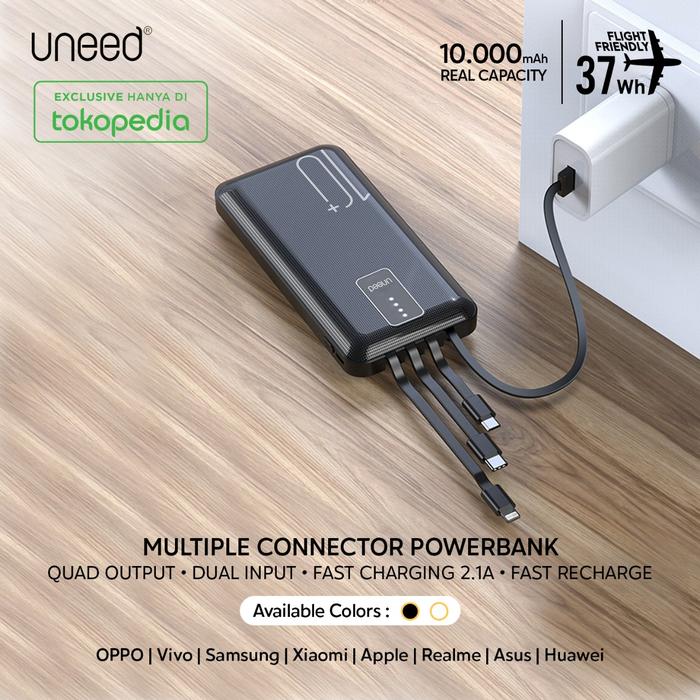 Gambar UNEED Powerbank 10000mAh Built in Cable Fast Charging 2.1A - UPB231 - Hitam dari Uneed Indonesia undefined Tokopedia