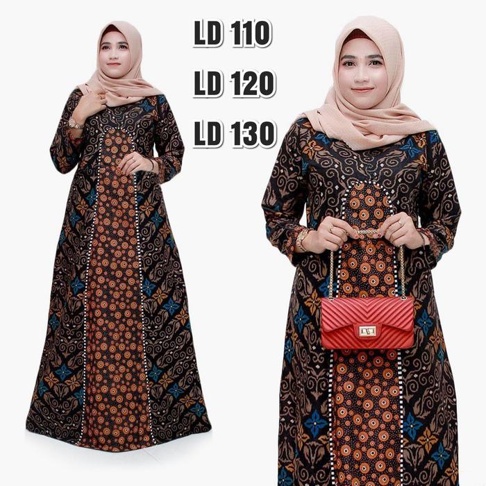 Gambar Baju dress gamis wanita super jumbo ld 140 batik kombinasi motif02 - Biru, XL dari RR SHOP99 undefined Tokopedia