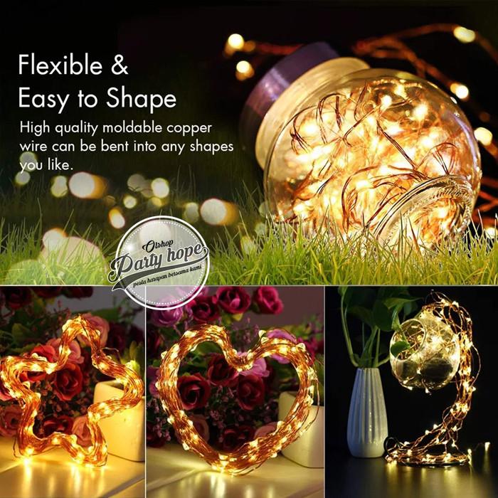 Gambar Lampu Natal LED Warm White Baterai / lampu Kawat Tembaga 2 meter kedip dari PARTY HOPE 2 undefined Tokopedia