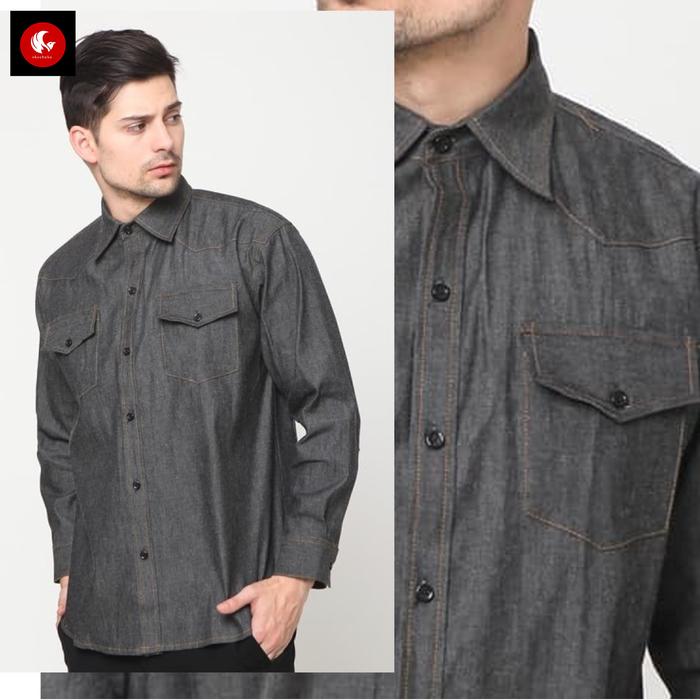 Gambar Randy Okechuku Kemeja Polos Denim Pria Lengan Panjang Fashion Pria - Hitam, M dari Okechuku undefined Tokopedia