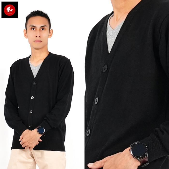 Gambar RICO-Cardigan rajut V neck fashion pria Okechuku - Hitam, XL fit to XXL dari Okechuku undefined Tokopedia