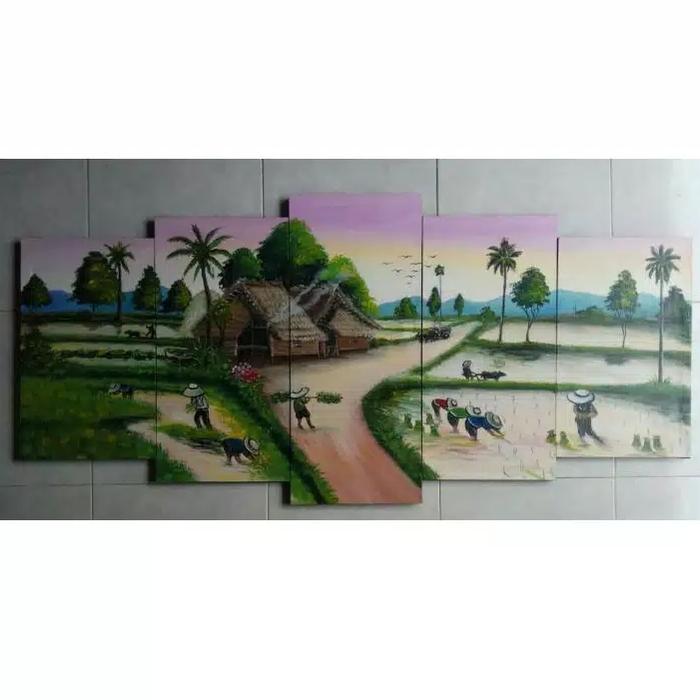 Gambar LUKISAN TANGAN MOTIF ALAM HIASAN DINDING MINIMALIS UKURAN BESAR - desa dari Devata Store Official undefined Tokopedia