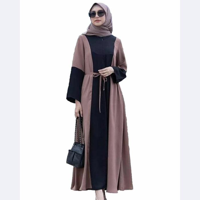 Gambar Baju Muslim Wanita Mellia Maxi Moscrepe - Cokelat dari look180 Kab. Bandung Tokopedia