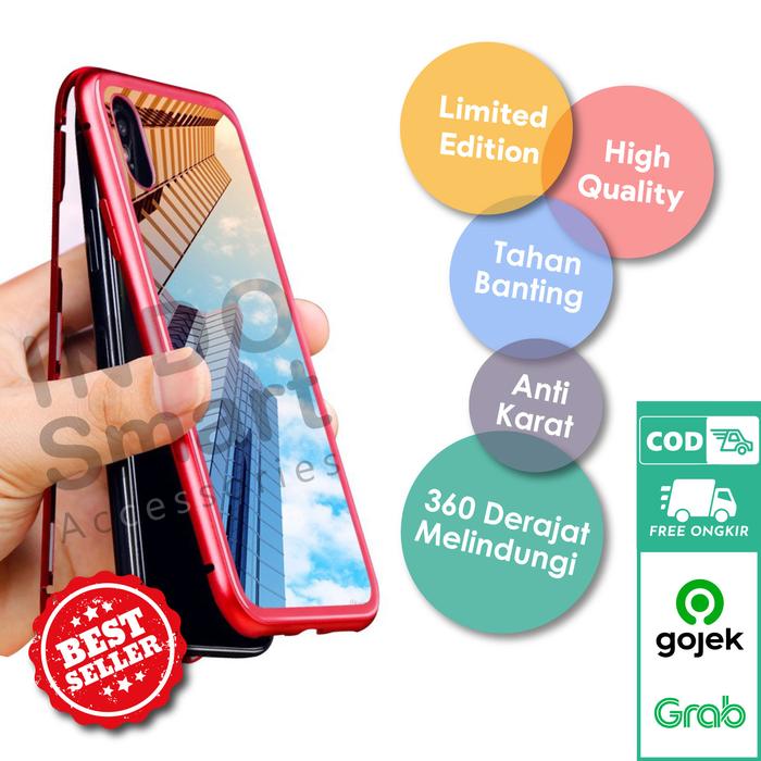 Iphone 7+ 8+ Plus Magnetic Case Tempered Glass Back 2in1 Magnet Hitam