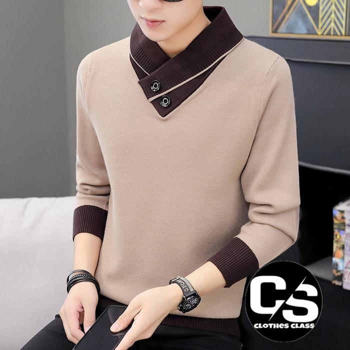 Gambar Sweater Pria V-Neck / Sweater Rajut V-Neck Pria 100% Cotton - Cream, XXL dari clothes clas undefined Tokopedia