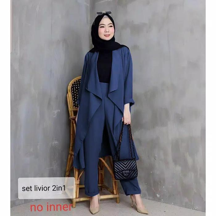 Gambar Set Livior 2 in 1 | setelan baju muslim remaja | alivia+celana BSeller - navy, All Size dari @Rose Store undefined Tokopedia
