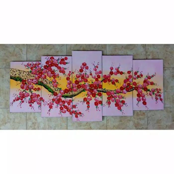 Gambar LUKISAN TANGAN MOTIF ALAM HIASAN DINDING MINIMALIS UKURAN BESAR - sakura dari Devata Store Official undefined Tokopedia