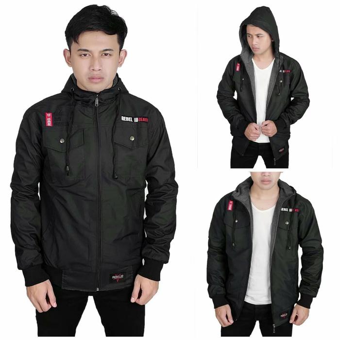 Gambar JAKET PRIA SEMI PARKA / Jaket Hoodie PRIA TERMURAH ORIGINAL REBEL ID - Hitam, M dari Distro Arto Store undefined Tokopedia