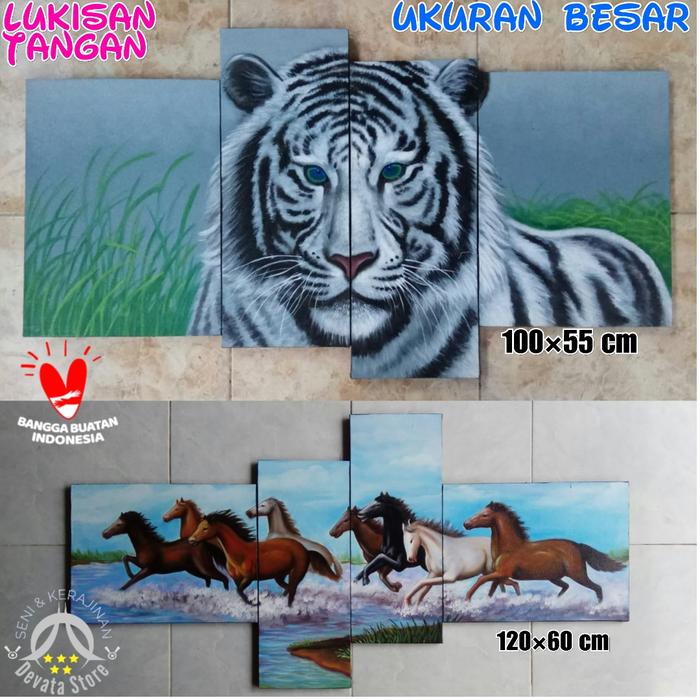 Gambar LUKISAN TANGAN UKURAN BESAR HEWAN MACAN HARIMAU ATAU KUDA BERLARI - mau dkirim acak dari Devata Store Official undefined Tokopedia