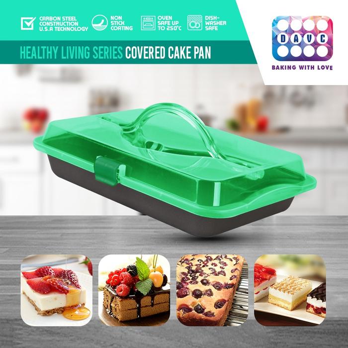 Gambar Loyang Kue Covered Cake Pan + Tutup Plastik LivingSeries 37.5x26x8 cm - Hijau dari Alatmasakindonesia undefined Tokopedia