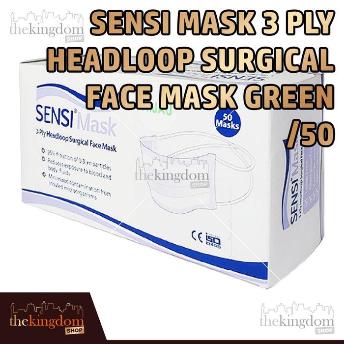 Gambar Sensi Mask 3ply 4ply Headloop Surgical Face Mask /50 Masker Hijab - SensiMask Green, Packing Plastik dari The Kingdom Shop undefined Tokopedia