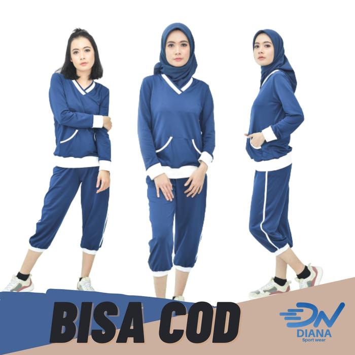 Gambar Setelan baju senam muslimah wanita jumbo baju senam panjang dan celana - Biru, S dari DN Sportswear Official undefined Tokopedia