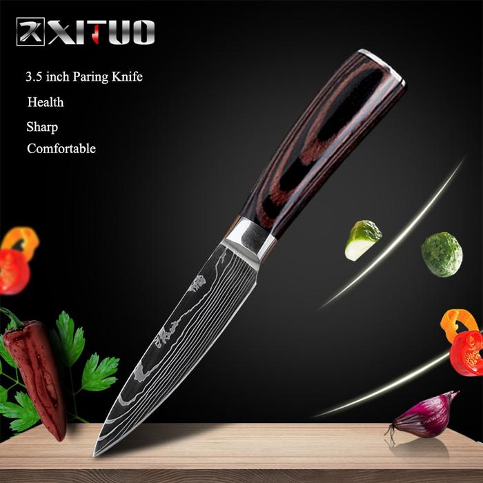 Gambar Pisau Dapur Santoku Serbaguna Motif Damascus Chef Knife Gagang Kayu - Paring Knife dari Gadget Therapy undefined Tokopedia