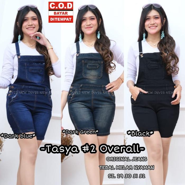 Gambar Overall Denim Terbaru - Tasya #2 - Overall Jeans Celana Pendek Melar - Biru, 29 dari ganez shop undefined Tokopedia