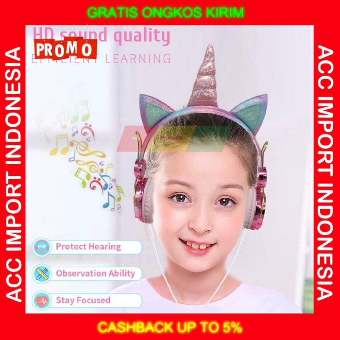 Gambar Headphone Headset Unicorn Mic Microphone Anak Belajar Pink Lucu Musik dari ACC Import Indonesia undefined Tokopedia
