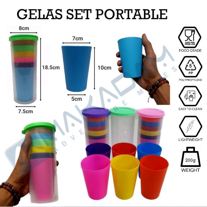 Gambar gelas lipat susun set portable camping hiking travel dari Makadam Adventure undefined Tokopedia