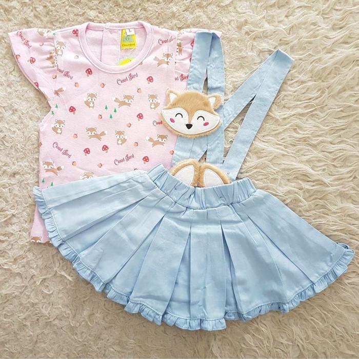 Gambar Setelan Overall Rok Little Fox - Biru Muda dari Sevenbrightbabystore undefined Tokopedia
