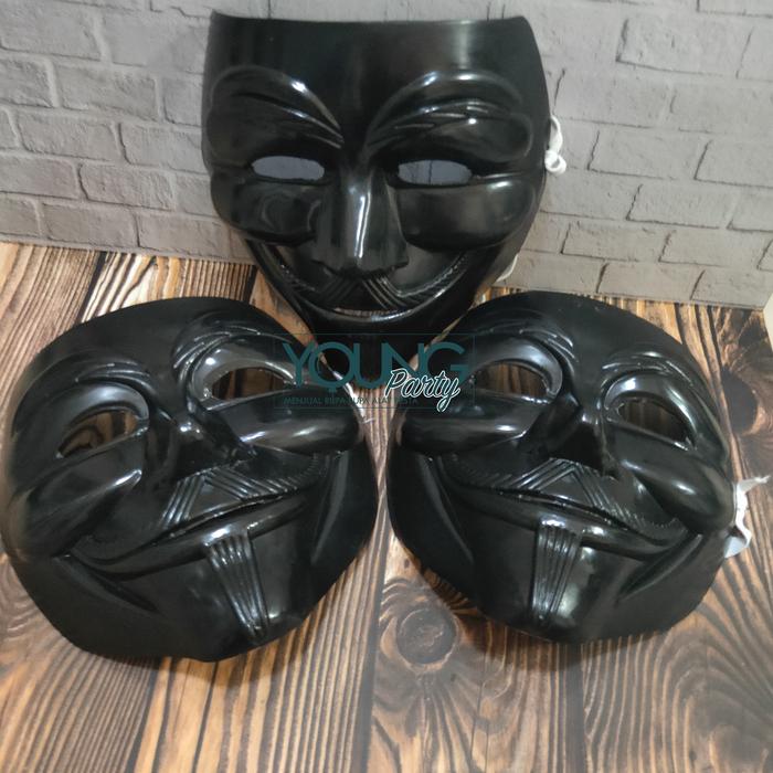 Gambar Topeng Anonymous Hitam / Topeng Hacker Hitam / Anonymous Mask dari Young Party undefined Tokopedia