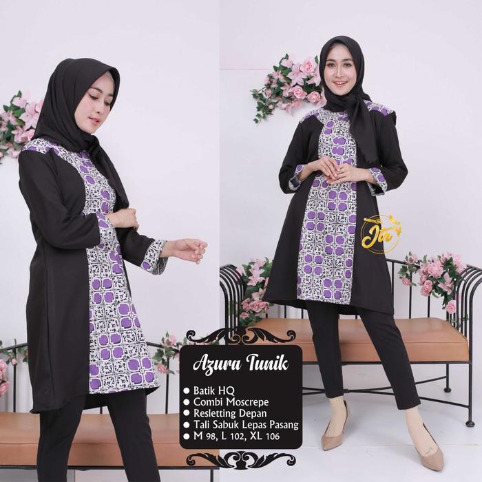 Gambar Tunik Batik Kombinasi Polos M L XL | AZURA TUNIK - Ungu, L dari Tokoserbabatik undefined Tokopedia