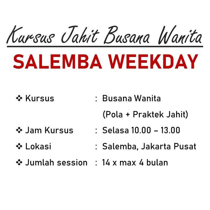 Gambar KURSUS JAHIT BUSANA WANITA - SALEMBA WEEKDAY dari BM Toko Alat Jahit undefined Tokopedia