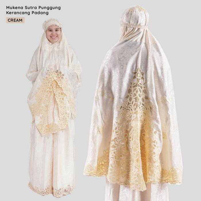 Gambar Mukena Sutra Punggung Kerancang Padang/Mukena Asli Bukit Tinggi Bagus - Cream dari ALFAUZI COLLECTION undefined Tokopedia