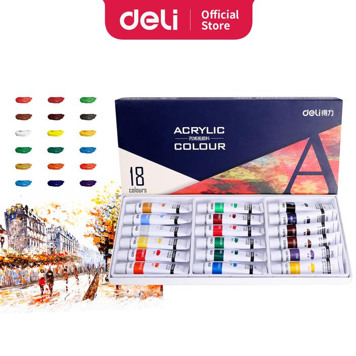 Gambar Deli cat akrilik 12 warna, cepat kering dan halus 73856 - 18 color 73857 dari Deli Stationery Indonesia undefined Tokopedia