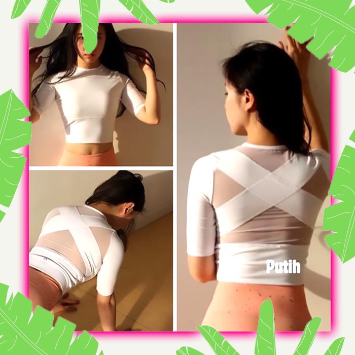 Gambar Atasan Senam Wanita Baju Aerobic Zumba Yoga Ketat Model Terbaru Murah - Putih dari Plan Queen undefined Tokopedia