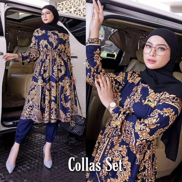 Gambar Collas One Set / Setelan Pajamas Monalisa / Setelan Muslim Wanita - navy dari @Rose Store undefined Tokopedia